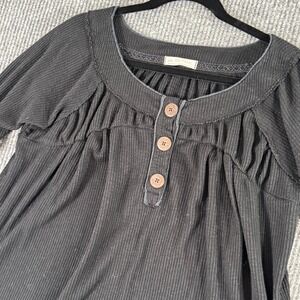 We The Free‎ Womens M Black Ribbed Henley Tunic Top Long Sleeve Boho Grunge Y2K